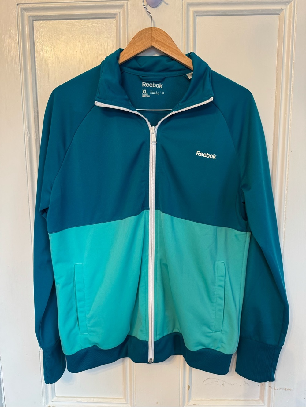 Reebok Mens XL Colorblock Track Jacket Full Zip Teal Mint Green Athletic
